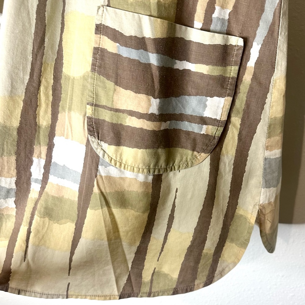 Vintage 60s MCM Geometric Watercolor Print Ultrasoft Poplin Artist Tunic Blouse - Picture 6 of 10